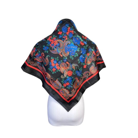 Large Square Head Scarf Accessory Black Stripe Polka Dot Red Blue Paisley Floral - Picture 1 of 8